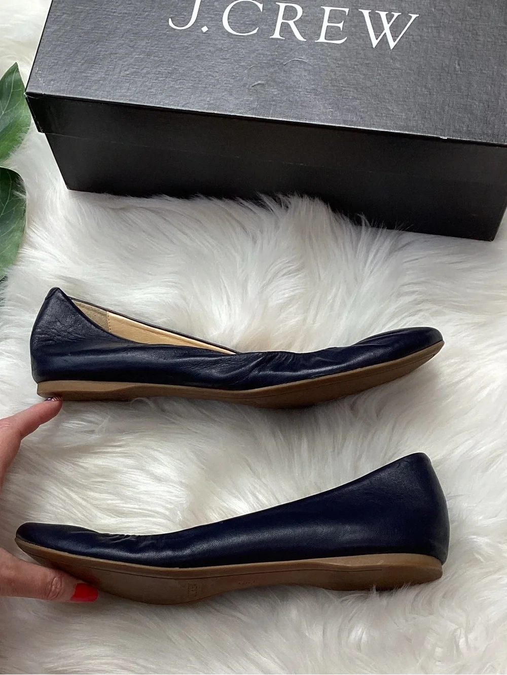 J. Crew CeCe Leather Ballet Flats Navy Blue 9.5 w/Box